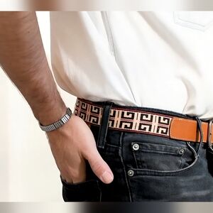 GAUCHO LIFE Woven Polo Tanned Leather Belt Sz. 32